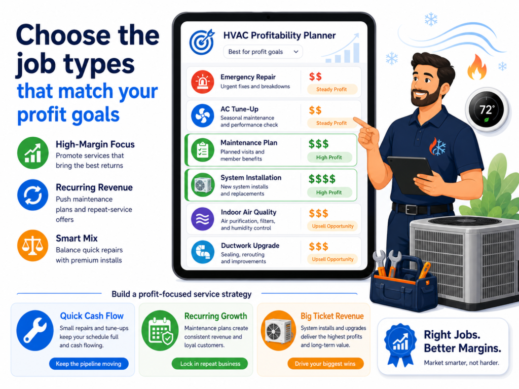 A tune-up, a small repair, an emergency repair, a system replacement estimate, and a maintenance plan signup all have different values. Some calls bring quick revenue. Some create long-term customer value. Some may look small at first but lead to future replacement work.