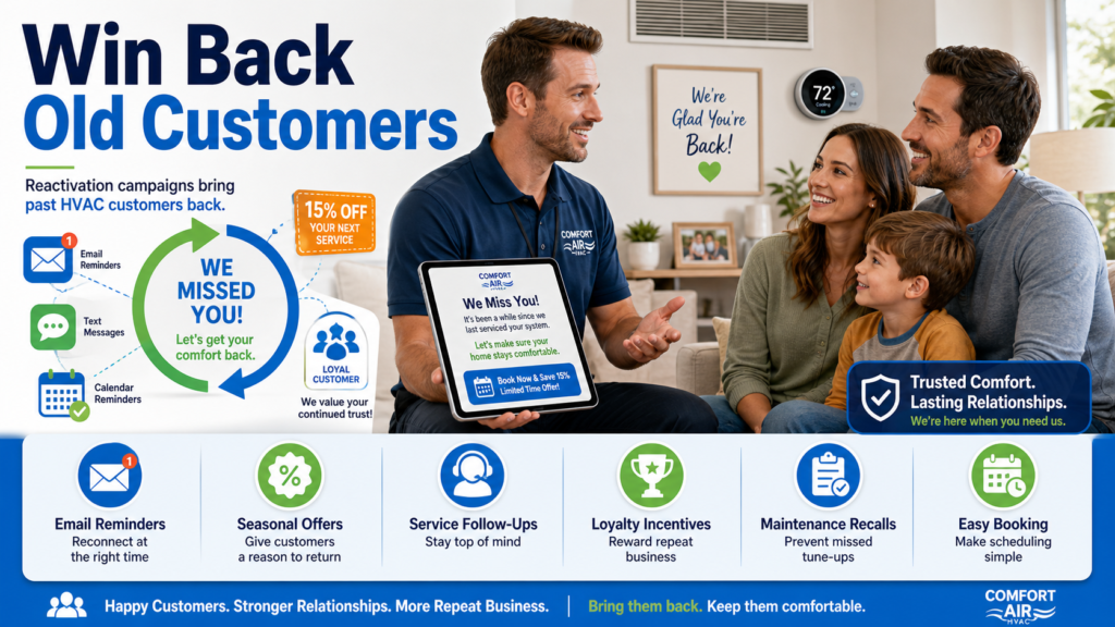 Some customers used you once and never came back because they forgot your name. Some moved to another provider because they saw that company more often. Some have not had a problem yet, but their system may now need service. Some may be ready for replacement.