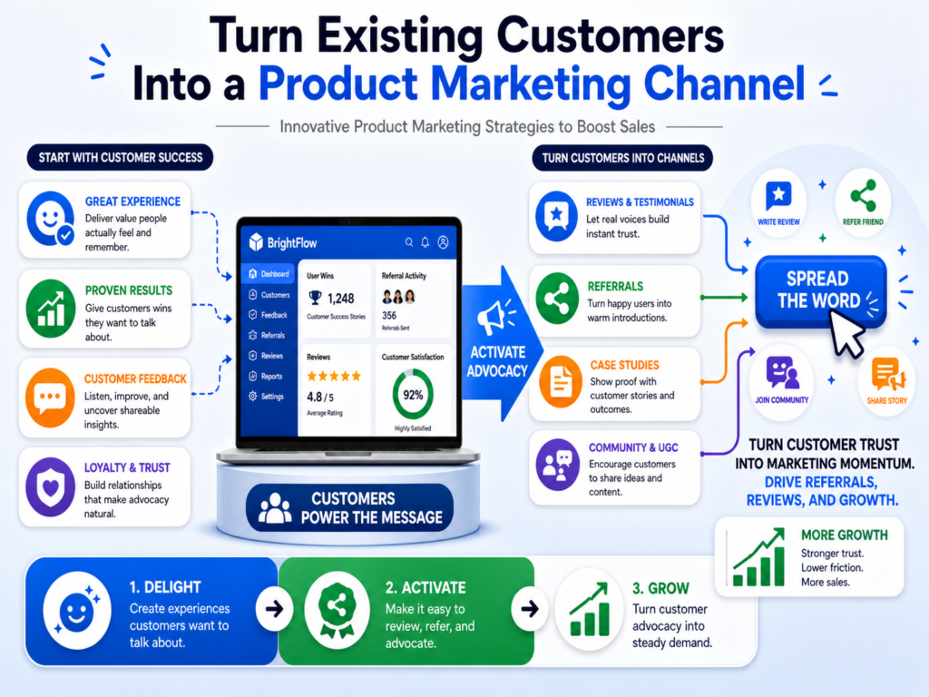 Your current customers can become one of your strongest growth channels. They already know the product. They have real experience. Their stories, feedback, reviews, referrals, and results can help new buyers trust you faster.