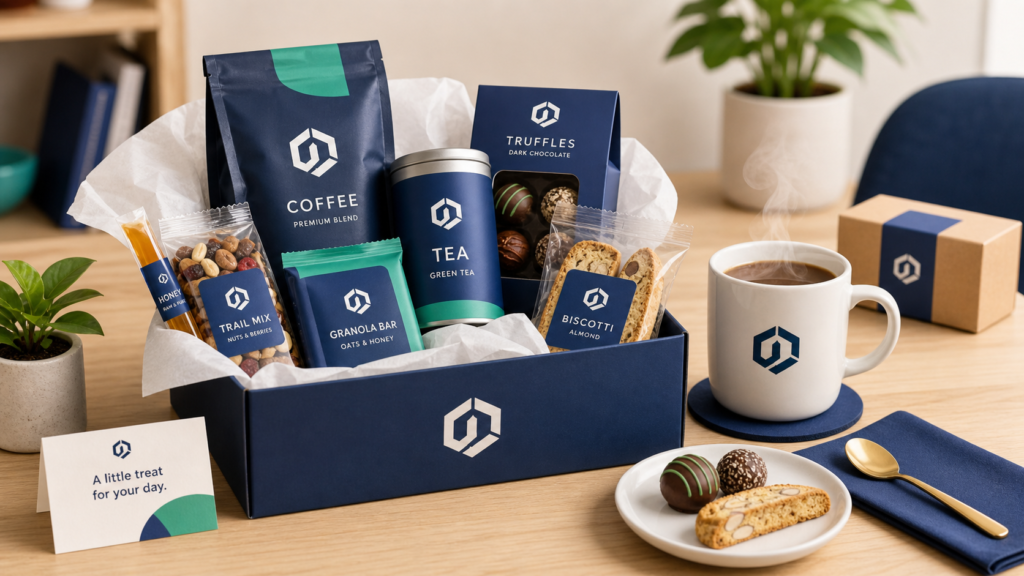 Food is one of the fastest ways to make a brand feel warm. People may ignore another brochure, but they rarely ignore a good snack, a small box of cookies, or a thoughtful coffee pack. Food swag works because it gives the person a simple moment of pleasure. It does not ask much from them. It does not need a long pitch. It just creates a good feeling.