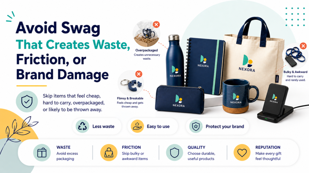 Bad swag is not harmless. It can waste money, create clutter, annoy people, and make your brand look careless. In some cases, it can even cause real problems, like broken tech, poor sizing, shipping delays, or gifts that clash with company policies.