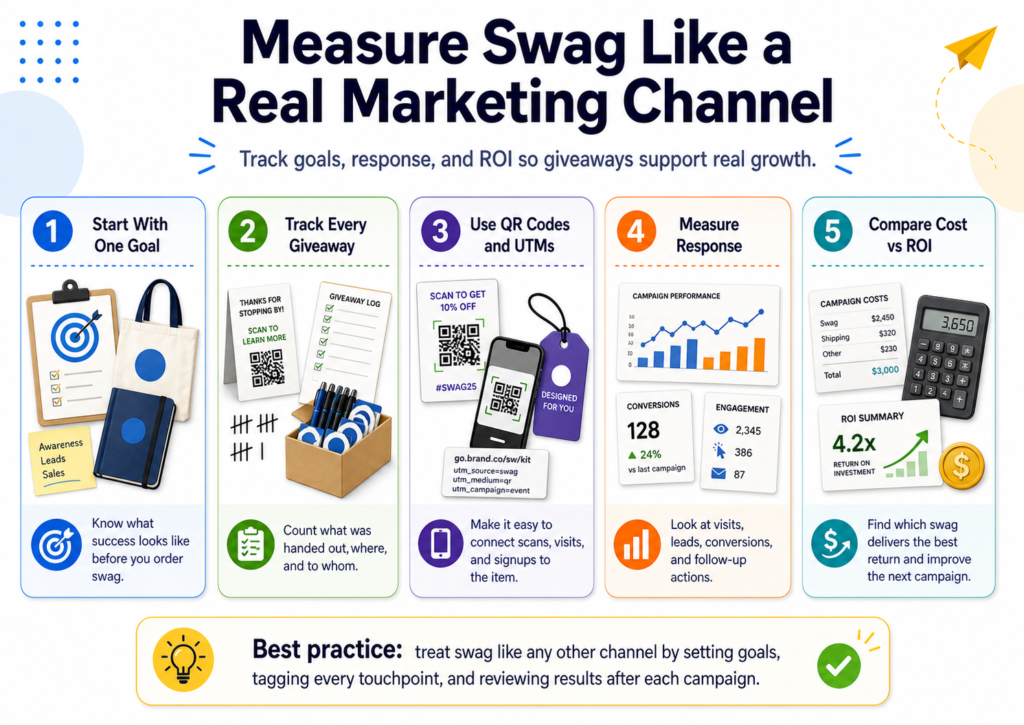 Swag often gets treated as a “nice to have” expense because brands do not measure it well. But if you are spending money on items, design, shipping, packaging, and team time, you should know whether the campaign helped.