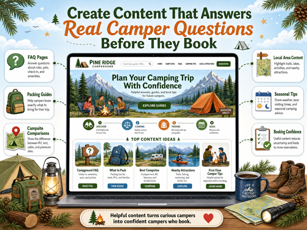 Content marketing for a campground should not feel like homework. It should feel like help. The best content answers the questions guests are already asking in their heads. When your website helps people plan a better trip, they begin to trust your campground before they arrive.