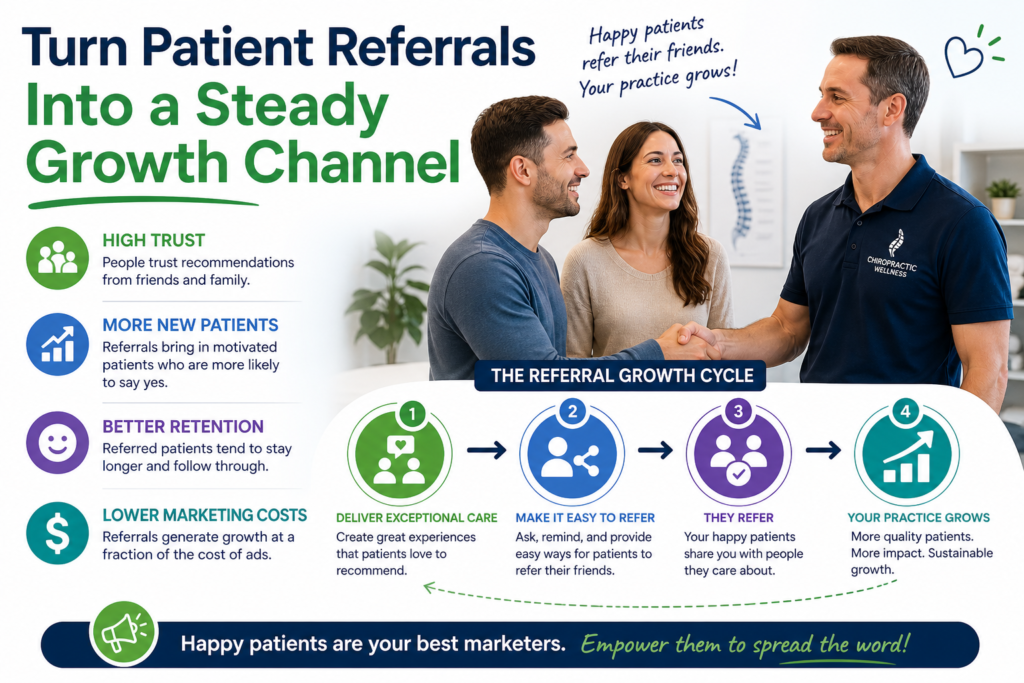 Referrals are one of the strongest ways to grow a chiropractic practice because they come with trust already attached. When a happy patient tells a friend, “You should go see my chiropractor,” that friend does not see your practice as a stranger. They see you as a safe choice.