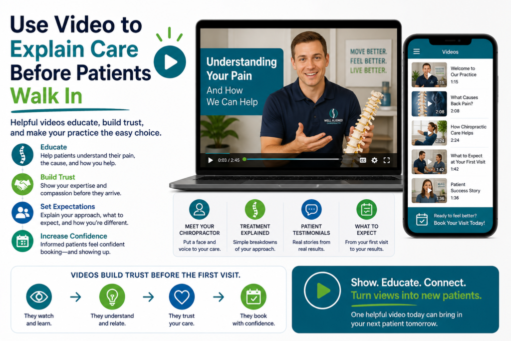 Video is one of the fastest ways to make your chiropractic practice feel familiar. A patient can read your website and still feel unsure. But when they see the doctor speaking in a calm and simple way, trust can build faster.