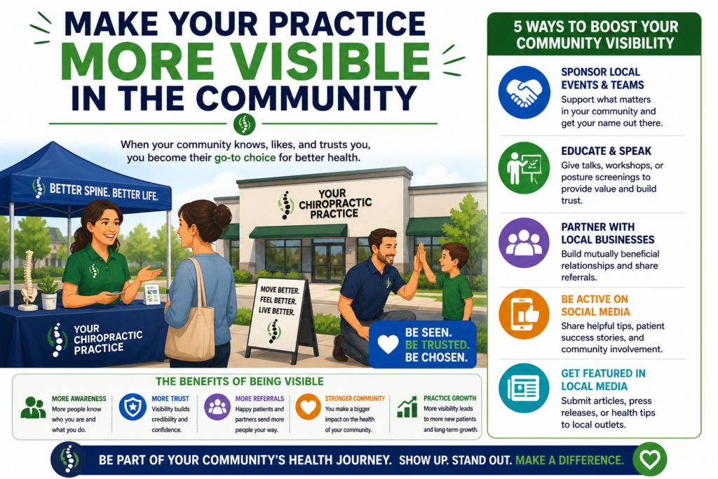 Local trust matters a lot in chiropractic marketing. People often choose a practice because they have seen the name before, heard someone talk about it, or noticed it involved in the community. Visibility builds comfort.