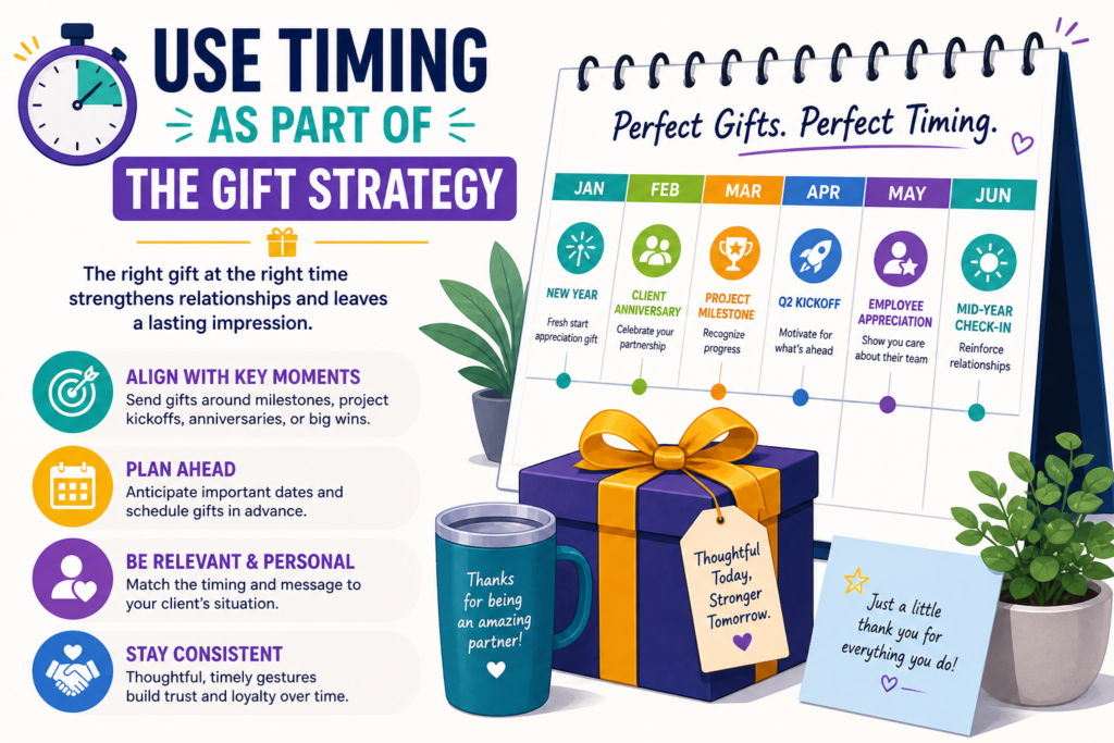 The same gift can feel average or amazing depending on when it arrives. A thank-you gift sent three months late may feel like an afterthought. A small gift sent at the perfect moment can feel deeply thoughtful.