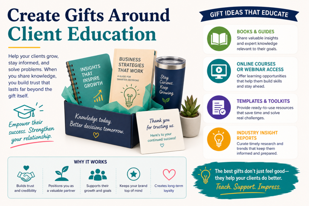 This does not mean sending a dull report or a generic ebook. It means giving the client something that helps them think better, plan better, or make smarter decisions. For service firms, this kind of gift is powerful because it connects directly to your expertise.