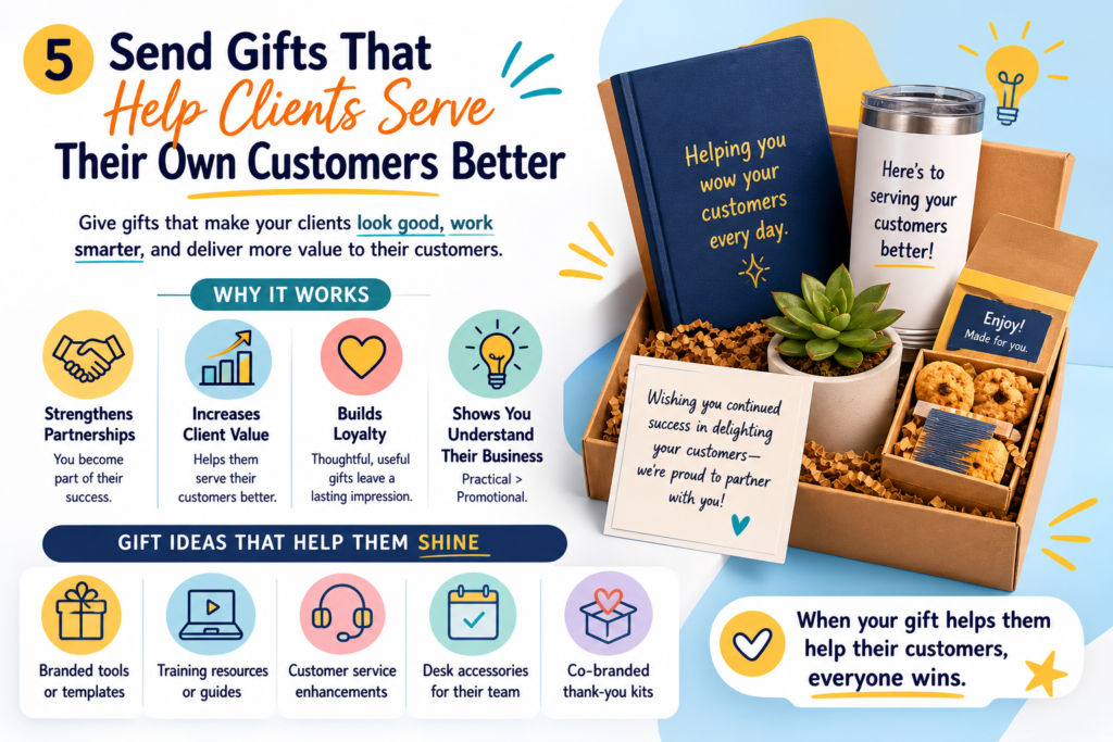 Sometimes the best gift helps your client create a better experience for their own customers. This is a smart move because it shows that you care about their business outcomes, not just your relationship with them.