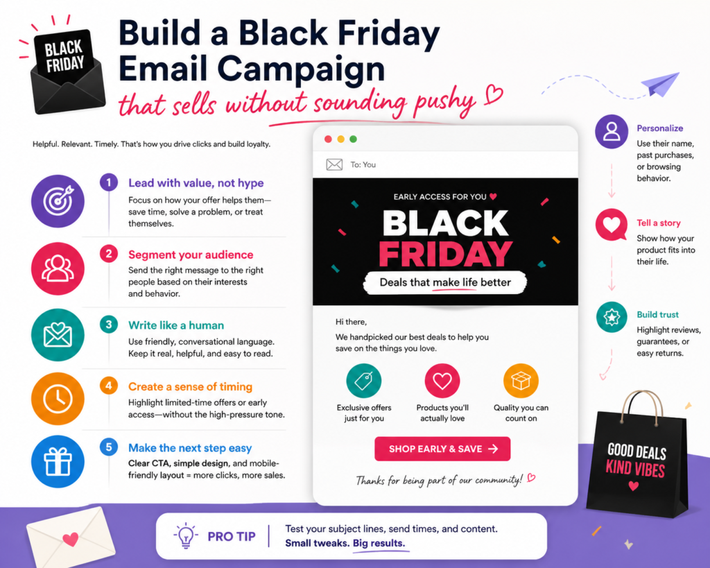 Email is still one of the most powerful Black Friday channels because it reaches people who already know your brand. These are not random visitors. They are subscribers, past buyers, and people who have shown interest. That makes email a strong place to create demand, drive traffic, and close sales.
