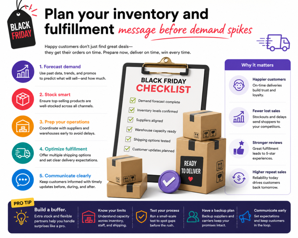 A great Black Friday campaign can turn into a bad customer experience if inventory and fulfillment are not ready. Selling more is only good if you can deliver what you promised. If orders are delayed, products go out of stock without warning, or customers receive poor updates, the short-term revenue can damage long-term trust.