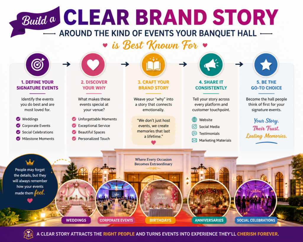 A banquet hall becomes easier to market when people can quickly understand what it stands for. Many banquet halls try to sell themselves to everyone. They say they are perfect for weddings, birthdays, baby showers, corporate meetings, school events, family parties, award nights, religious events, and everything else. While this may be true, it often makes the brand feel unclear.