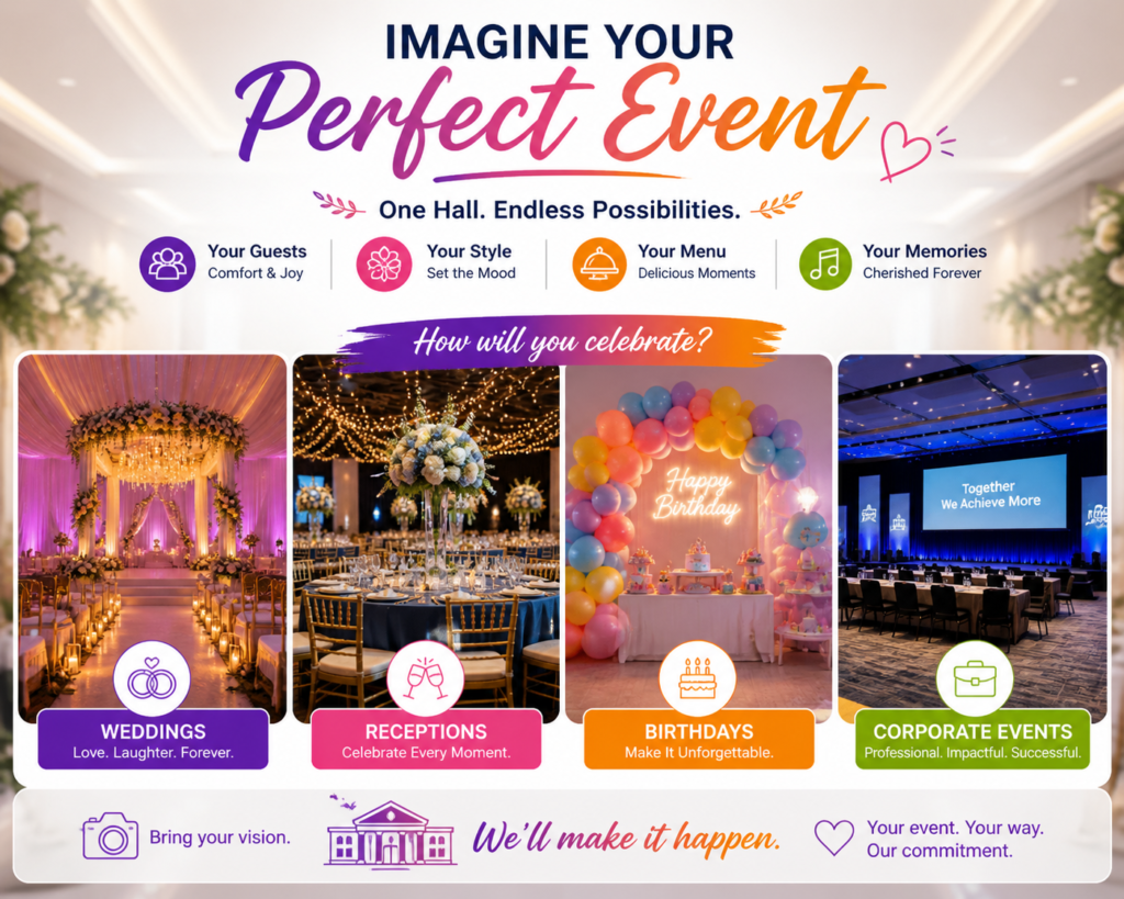 Banquet hall marketing depends heavily on imagination. People are not just buying square feet. They are buying a feeling. They want to picture the entrance, the stage, the seating, the photos, the food area, the lighting, and the way guests will react when they walk in.