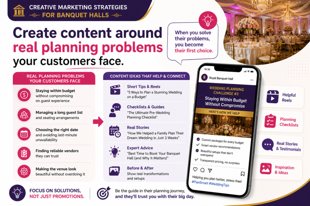 A banquet hall can attract more serious leads by teaching people how to plan better events. Many venue owners think content should only show the hall. But useful planning content can bring in people much earlier in their decision process.