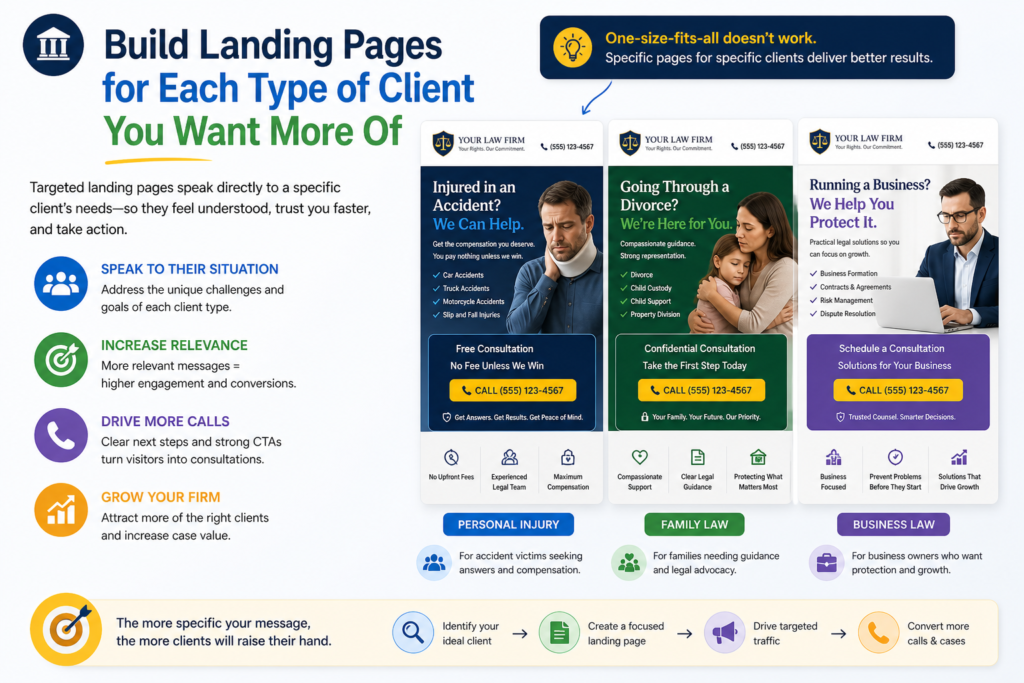 A law firm website should not treat every visitor the same way. A person looking for emergency criminal defense has a different mindset from a business owner planning ahead. A parent facing a custody dispute has different fears from someone preparing an estate plan.