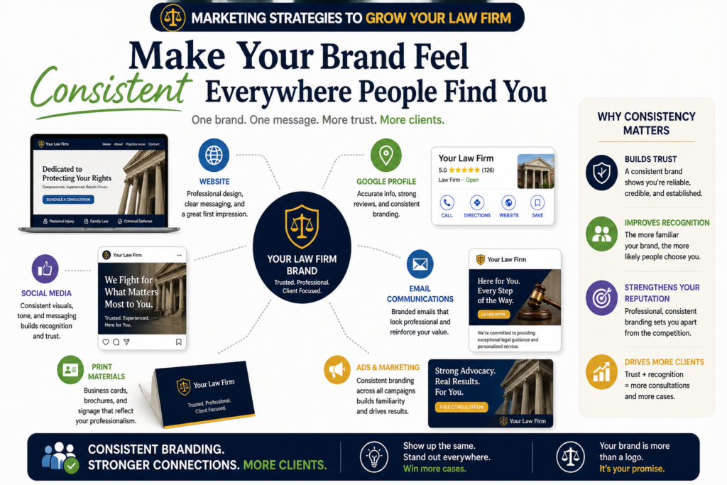 A law firm brand is not just a logo, color, or tagline. It is the feeling people get when they see your firm again and again. It is the tone of your website, the way your ads sound, the style of your emails, the quality of your reviews, the way your team answers the phone, and the way your lawyers explain things.
