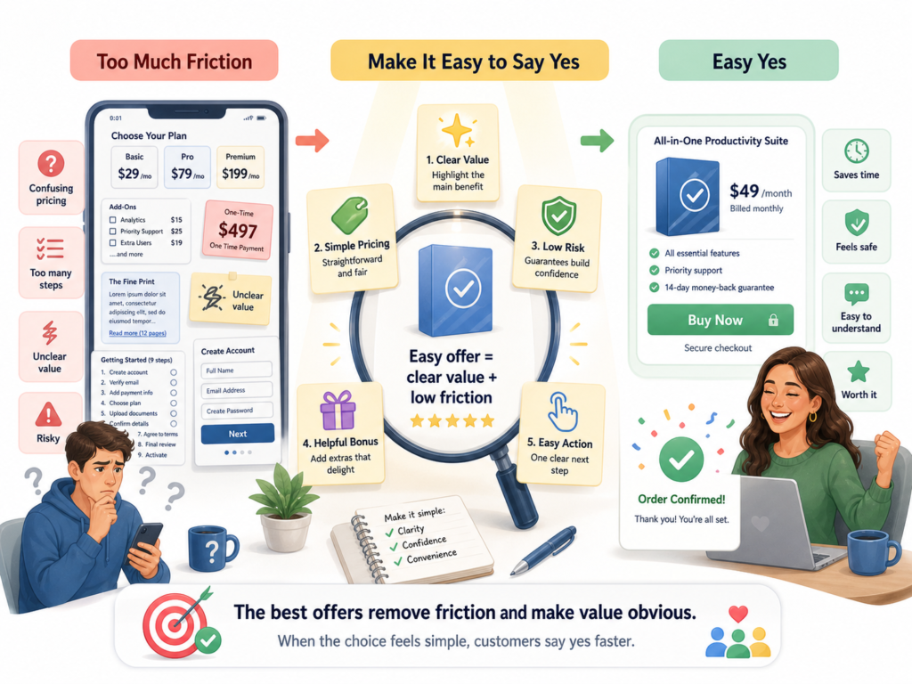 A creative marketing strategy is not complete without a strong offer. The offer is what the customer is actually saying yes to. It includes the product, the price, the promise, the risk, the timing, the bonus, the guarantee, and the next step.