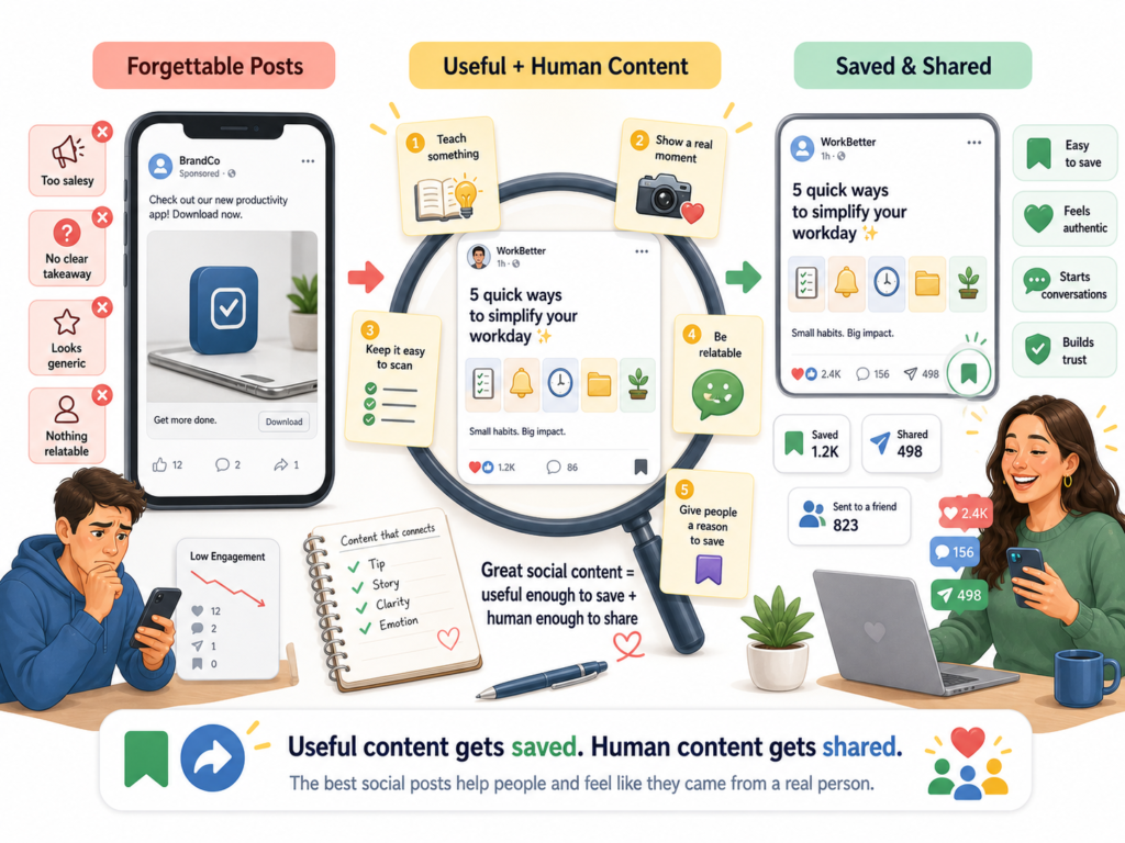 Social media is not just a place to post product photos or company updates. It is a place to earn repeated attention. The best social content gives people a reason to stop, think, save, share, comment, or come back.