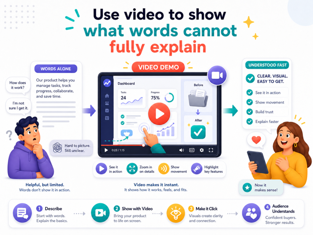 Video is one of the best ways to market a product because it can show the product, the problem, the feeling, and the result at the same time. Some products are hard to explain in text. Some benefits are easier to believe when people see them. Video helps bridge that gap.