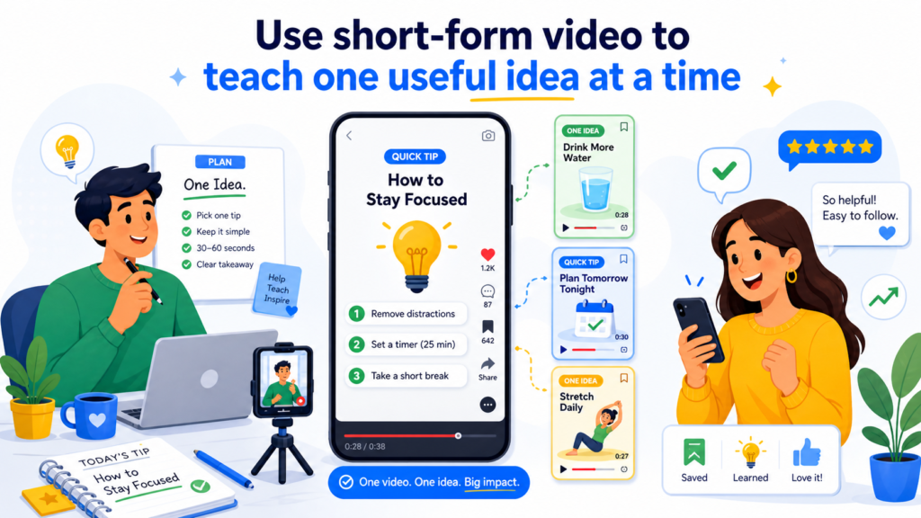 You do not need to dance, shout, or act like a comedian to make short-form video work. You need to teach clearly, quickly, and with a point.