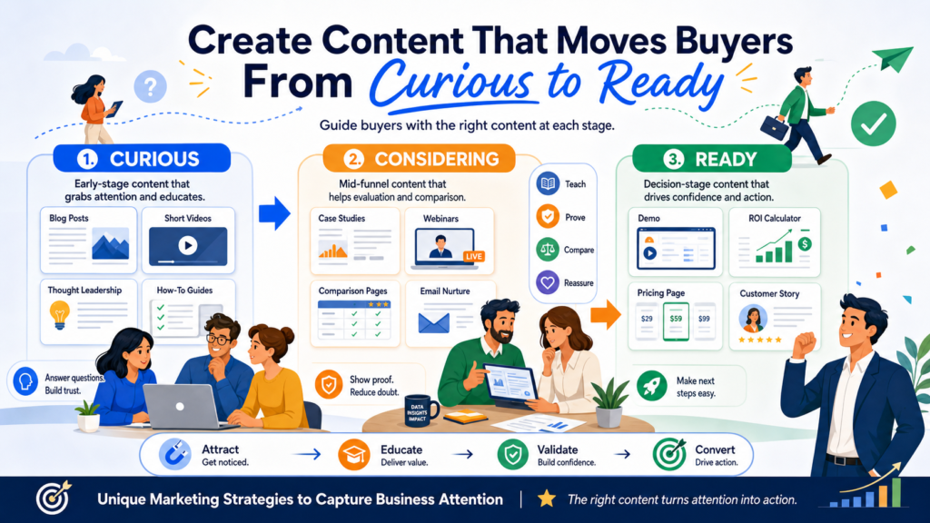 This happens when businesses create content only to get clicks. They chase broad topics, trendy ideas, and catchy headlines. They may get traffic, but the traffic does not turn into serious interest because the content is not tied to the buyer’s decision.