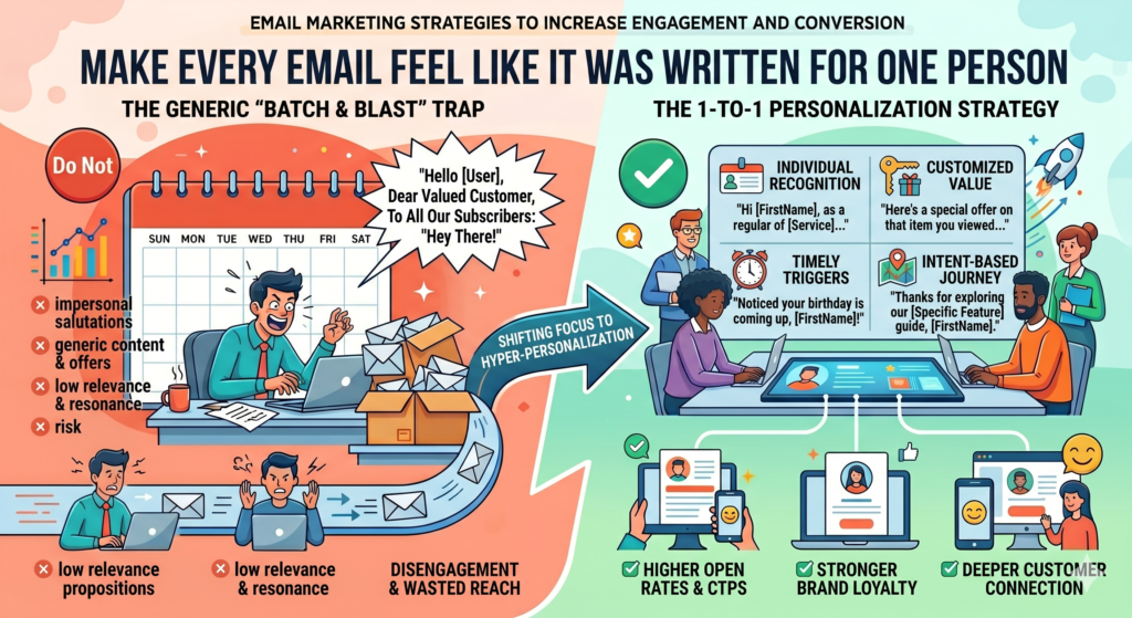 The best emails do not feel like announcements. They feel like a message from one person to another. Even when you are sending to thousands of subscribers, the reader experiences the email alone. They are not reading it in a crowd. They are reading it in their inbox, on their phone, between other tasks.