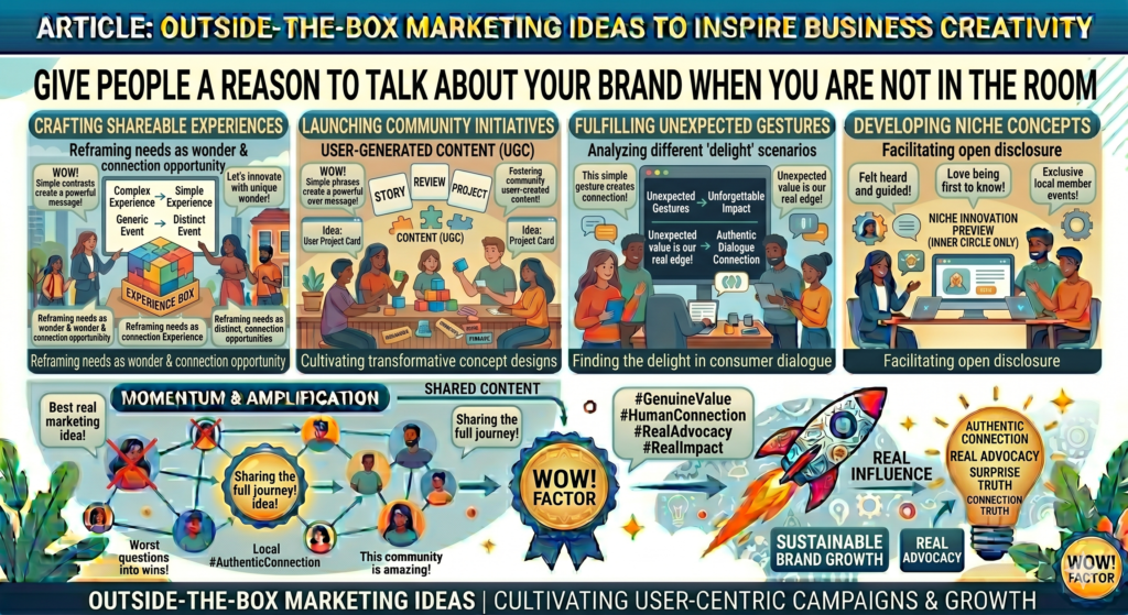 That is one of the biggest goals of outside-the-box marketing. You want to create ideas, lines, stories, offers, and experiences that people can easily share with someone else.