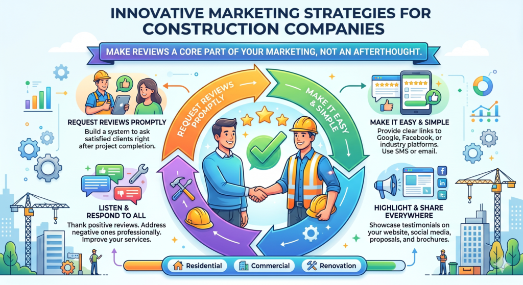 Reviews are one of the strongest trust signals in construction marketing. A buyer may like your website, but they still want to know what past clients say.