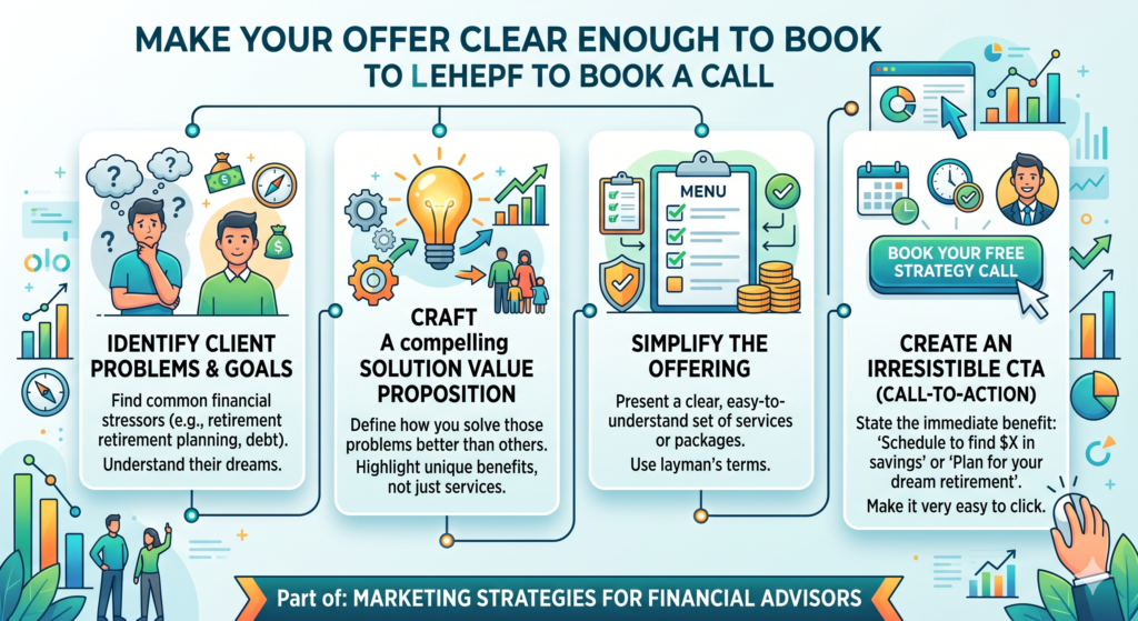 “Financial planning” is a service. “A retirement readiness review for couples who want to know if they can stop working in the next five years” is much closer to an offer.
