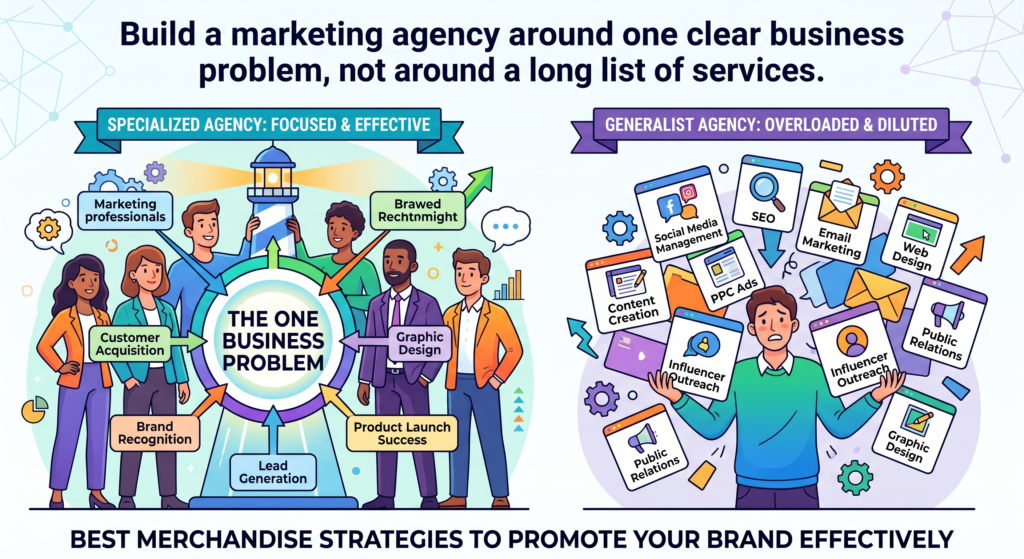 Most new marketing agencies make the same mistake at the start. They offer too many things too soon. Their website says they do SEO, ads, email, social media, branding, funnels, content, websites, and strategy. On paper, that sounds useful. In real life, it makes the agency look unsure.