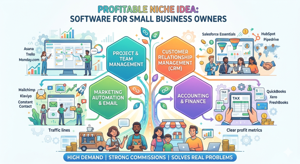 Software is one of the strongest affiliate marketing niches because businesses buy tools to save time, increase sales, manage work, reduce mistakes, and grow faster. Small business owners may not have large teams, so they depend on simple tools to handle tasks that would otherwise take too much time.