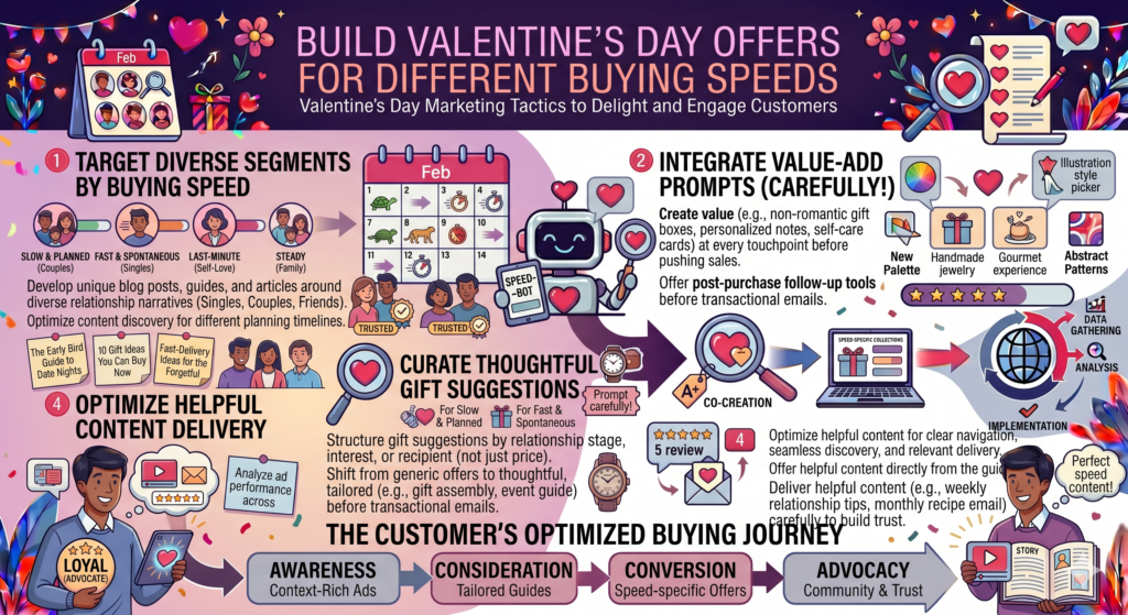 Not every Valentine’s Day customer buys at the same pace. Some people plan early. Some wait until the week before. Some buy the night before and hope for a miracle. Your campaign should serve all of them, but not with the same message.