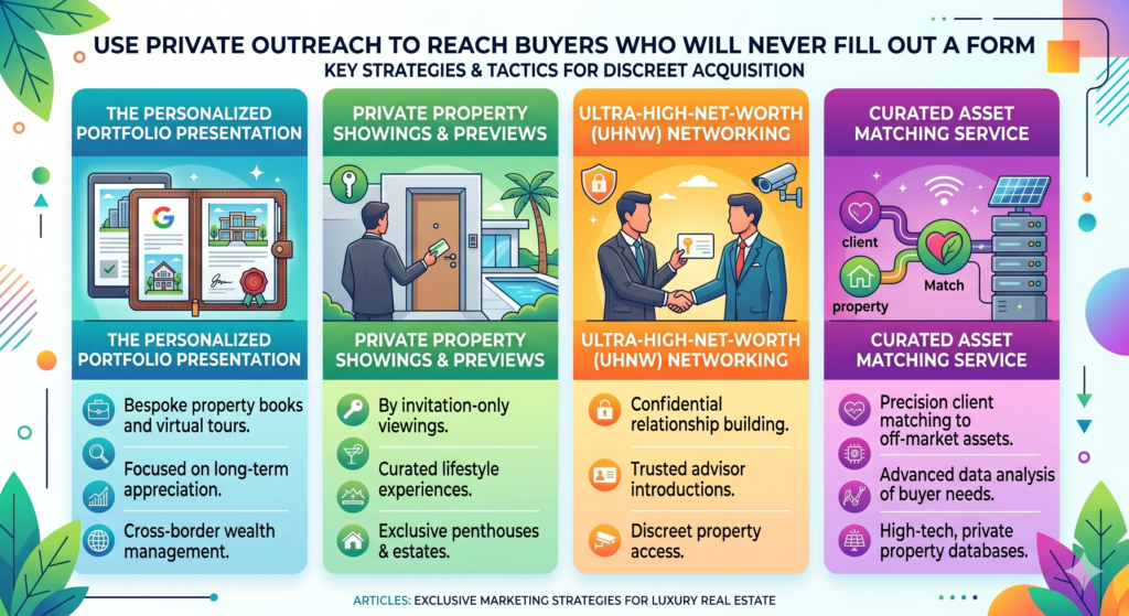 Many luxury buyers do not behave like normal online leads. They may not click an ad, fill out a public form, or comment under a property post. Some do not want their interest tracked. Some ask an assistant, lawyer, wealth advisor, family office, relocation expert, or trusted agent to search on their behalf.
