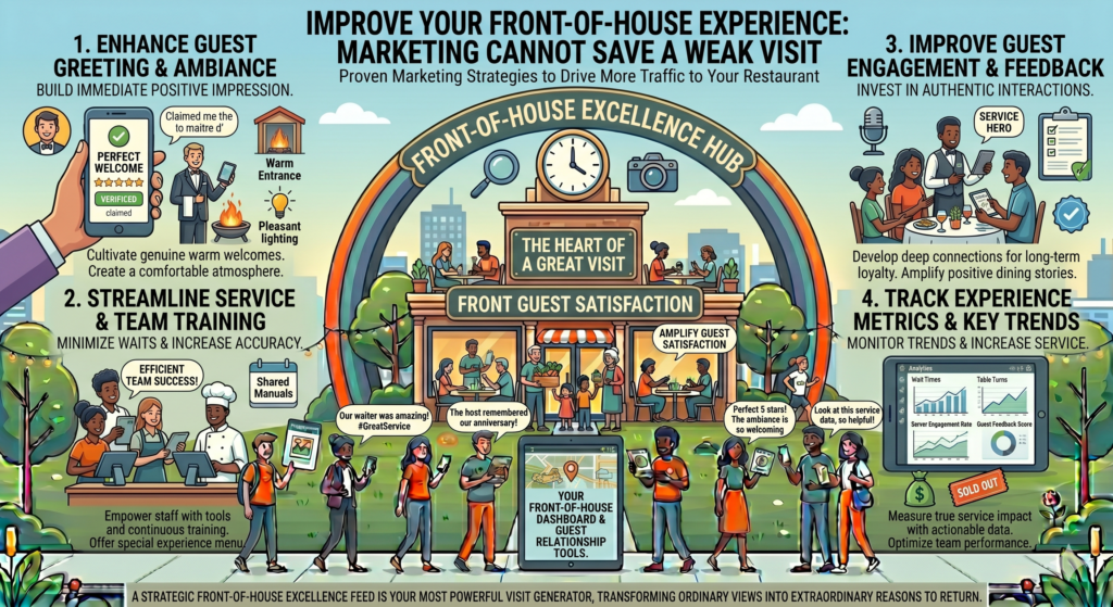 This is why the guest experience is part of marketing. Every person who walks in becomes a possible repeat customer, reviewer, referrer, content sharer, or critic. The meal does not end when they pay. It continues in what they say afterward.