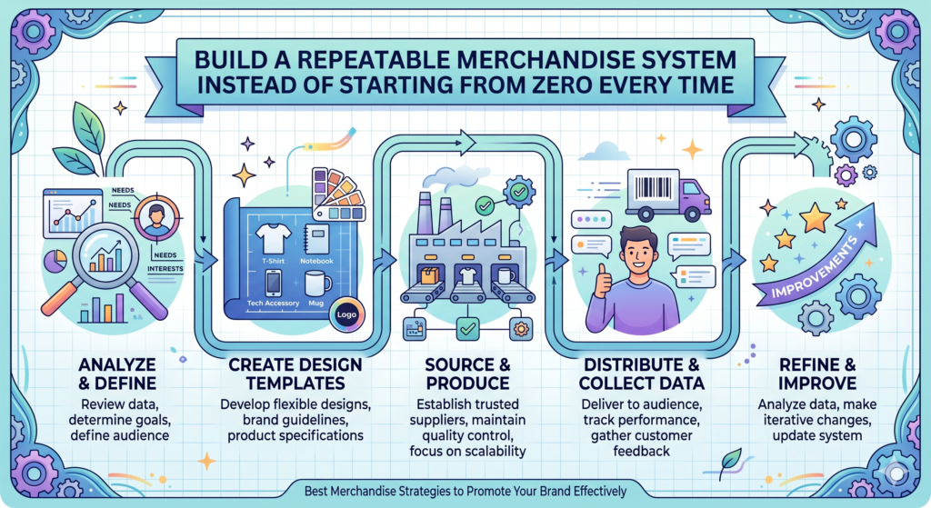Many brands treat every merchandise project like a fresh task. They start over each time. They search for vendors again, debate products again, rebuild designs again, repeat mistakes again, and lose time.