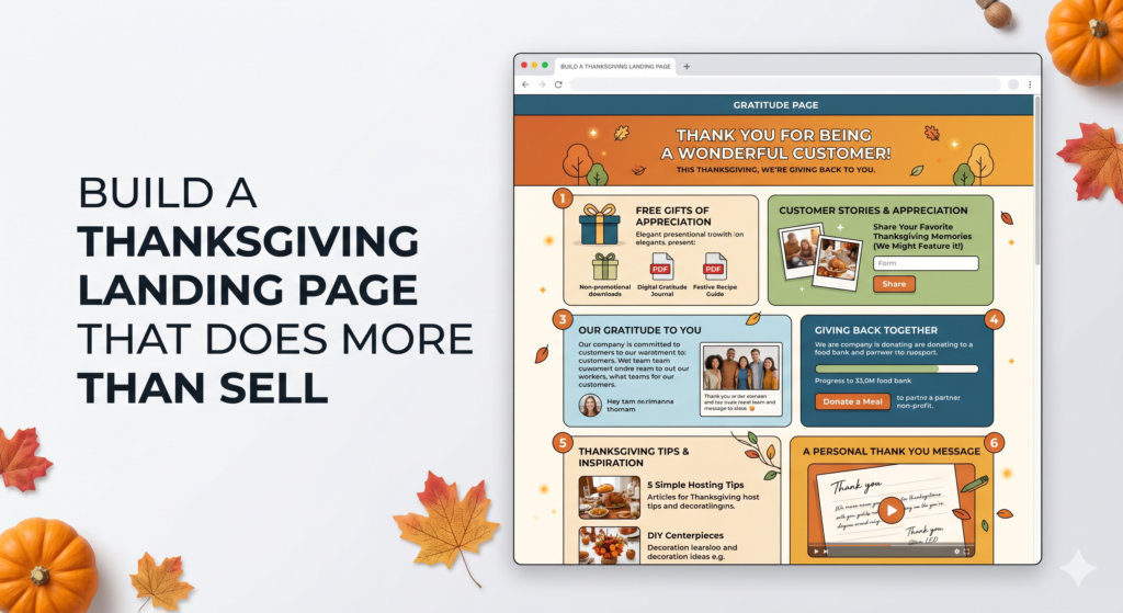 A Thanksgiving landing page can be useful if you have a customer appreciation offer, a seasonal campaign, a gift guide, a donation effort, or a loyalty reward. But the page should not feel like a normal sales page with a holiday banner added on top.