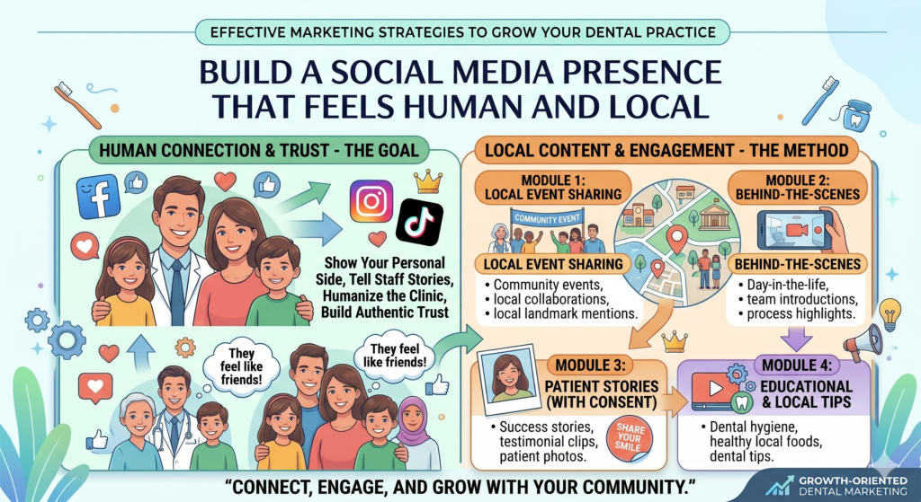 Social media may not be the main booking channel for every dental practice, but it still plays an important role. It helps people see the human side of your clinic. It makes your practice feel familiar before a patient walks in. It can support trust, referrals, patient education, and brand recall.