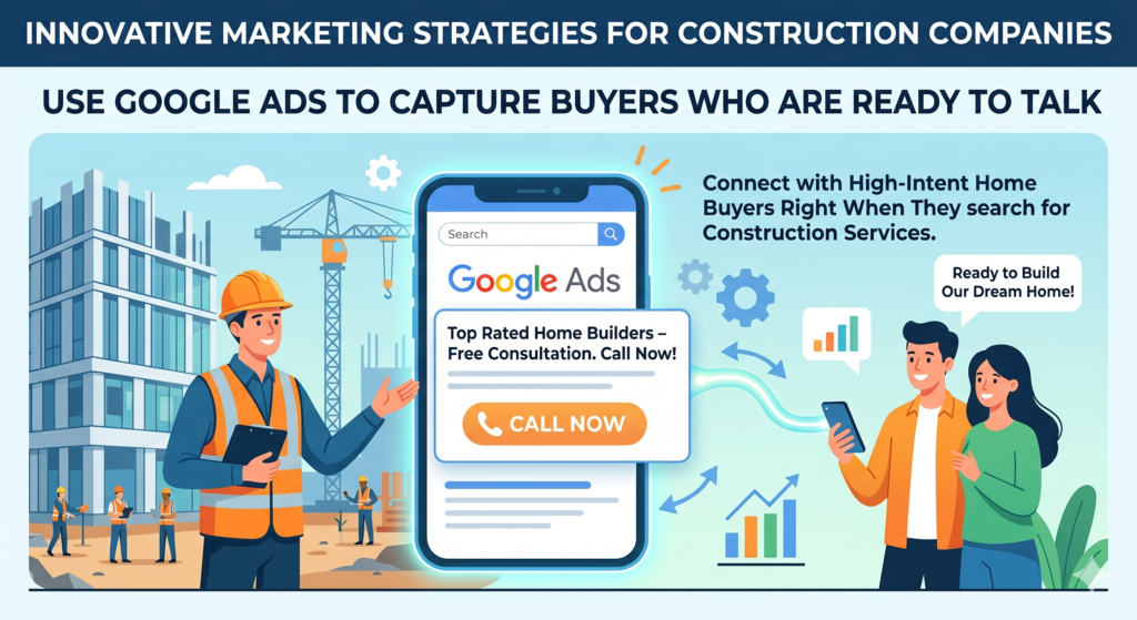 SEO builds long-term visibility, but Google Ads can help you show up faster. This matters when your construction company needs leads now, not six months from now.