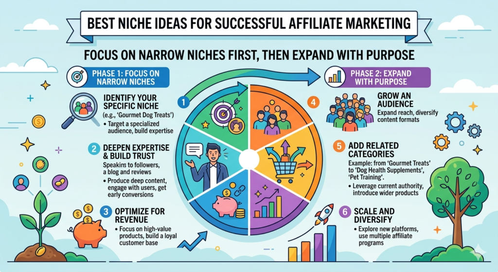 Many new affiliate marketers start too broad. They want to cover fitness, money, travel, software, parenting, pets, and home improvement all at once. That sounds exciting, but it usually creates a weak site.