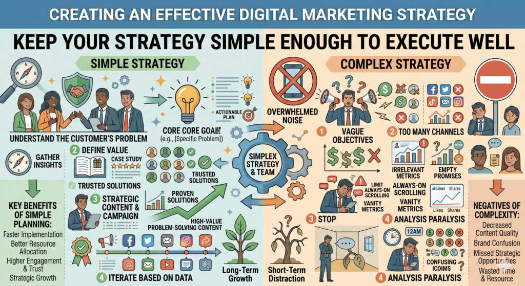 A digital marketing strategy does not need to be complex to be powerful. In fact, many complex plans fail because they are too hard to execute. The team gets excited at first, but then the work becomes too much. Campaigns are started but not finished. Channels are opened but not maintained. Reports are created but not used.