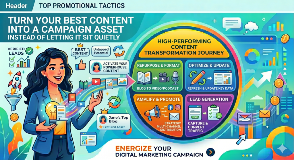 If you already have strong blog posts, case studies, videos, guides, webinars, or reports, you can use them to support your promotion. This is especially powerful because content gives people a low-pressure way to engage with your brand. Not everyone is ready to book a call right away. Some people need to learn first. Some need to compare. Some need to trust you more.