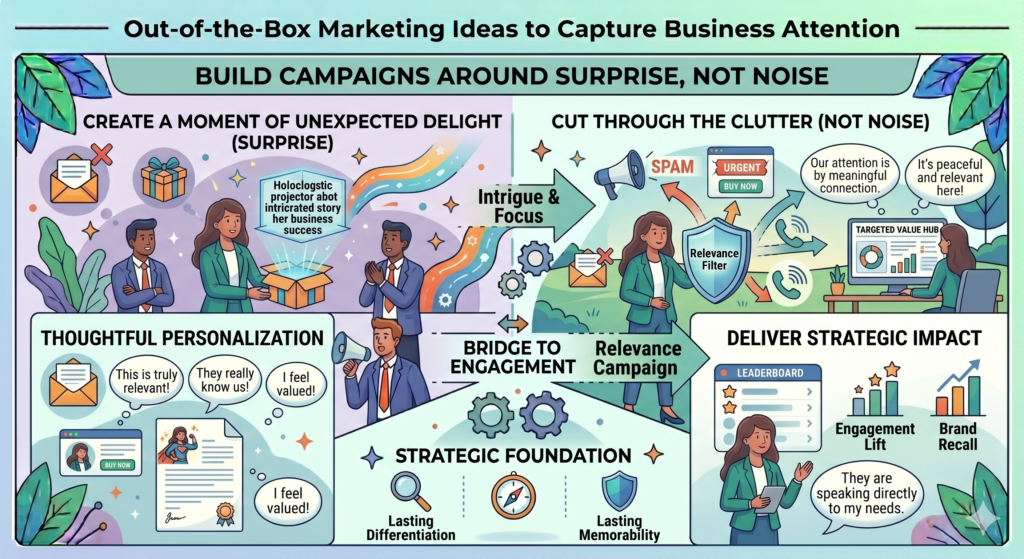 They think an out-of-the-box idea has to be loud, funny, odd, or risky. So they try to create something people have never seen before. But in business marketing, that is not always the best move.