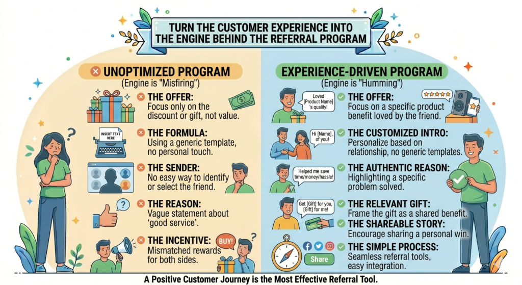 You can write great emails. You can offer strong rewards. You can build clean landing pages. But if the actual customer experience is slow, confusing, or disappointing, referrals will stay low.