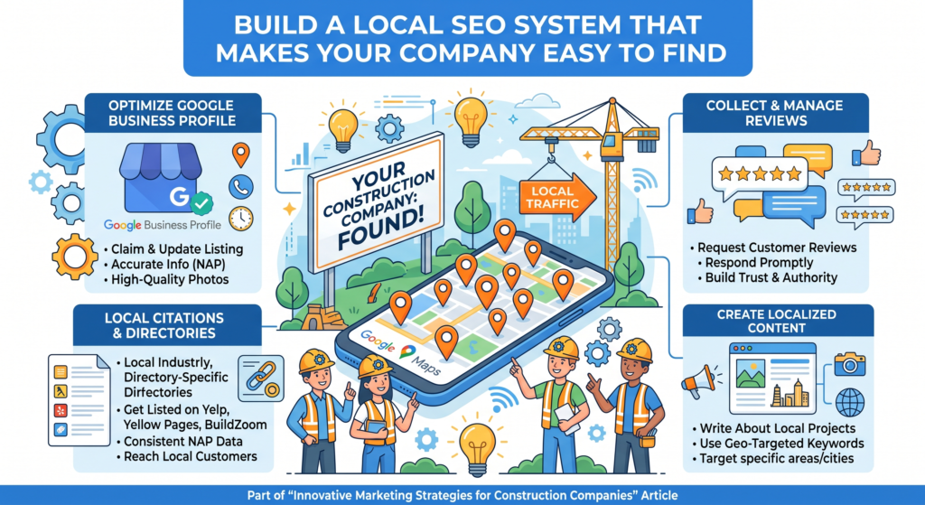 Most construction buyers start with a simple search. They type things like “home builder near me,” “commercial contractor in Dallas,” “roof replacement company,” or “kitchen remodel contractor.” If your company does not show up when people search for those terms, you are not even in the race.