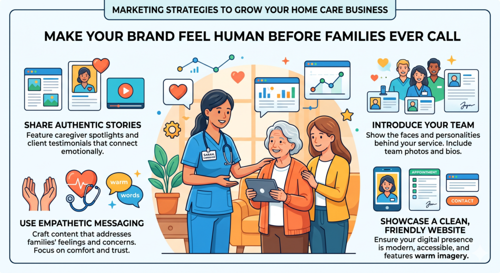 A home care brand is not just a logo, color, or tagline. It is the feeling people get when they see your agency online, speak with your team, read your content, or hear your name from someone else.