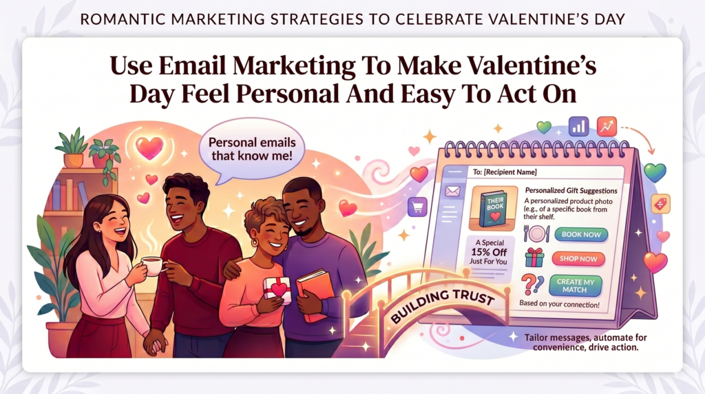 Email is one of the strongest channels for Valentine’s Day because it lets you speak directly to people who already know your brand. These are not cold strangers. Many of them have bought from you, browsed your site, joined your list, downloaded a guide, or followed a past offer. That means your Valentine’s Day emails can feel more personal than a social post or ad.