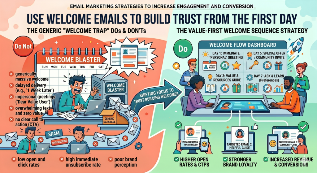 A weak welcome email says thank you and stops there. A strong welcome email confirms the reader made a good choice, gives them something useful, explains what comes next, and guides them toward one simple action.