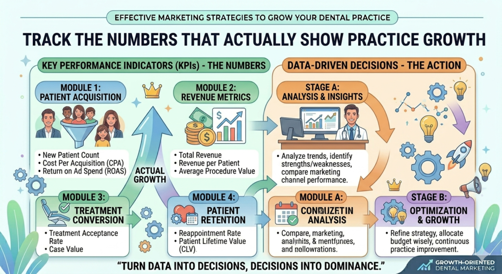 Marketing without tracking is guesswork. A dental practice may feel busy but still not know which marketing channels are working. It may spend money on ads without knowing how many real patients those ads bring. It may get website traffic but not know whether visitors are booking. It may have many calls but not know how many turn into appointments.