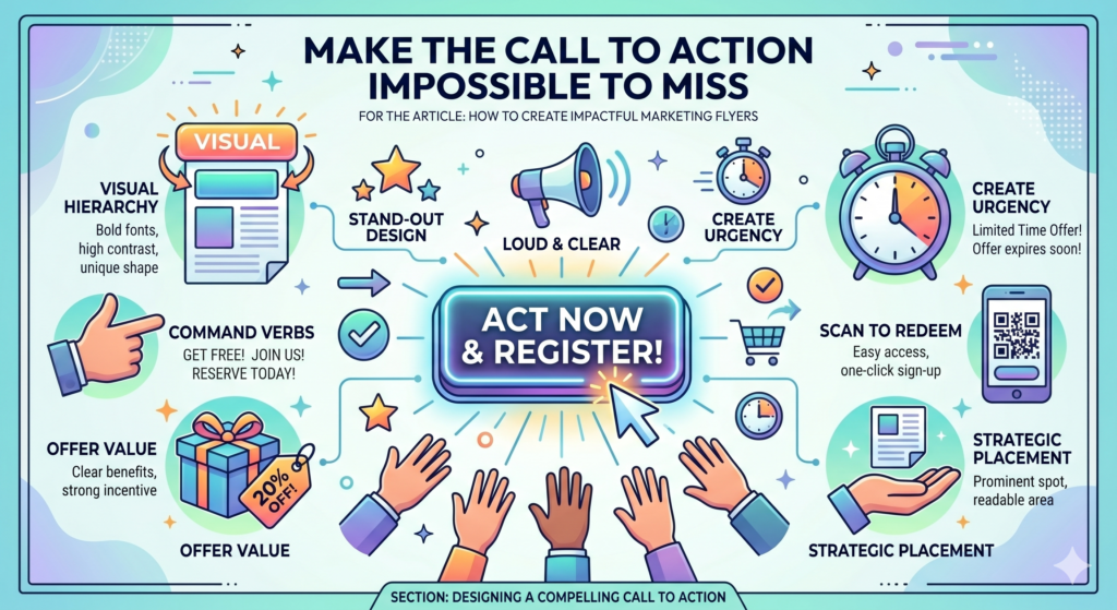 A reader should never finish the flyer and wonder what to do next. The next step should be direct, clear, and easy. It should feel like the natural answer to the promise and offer.