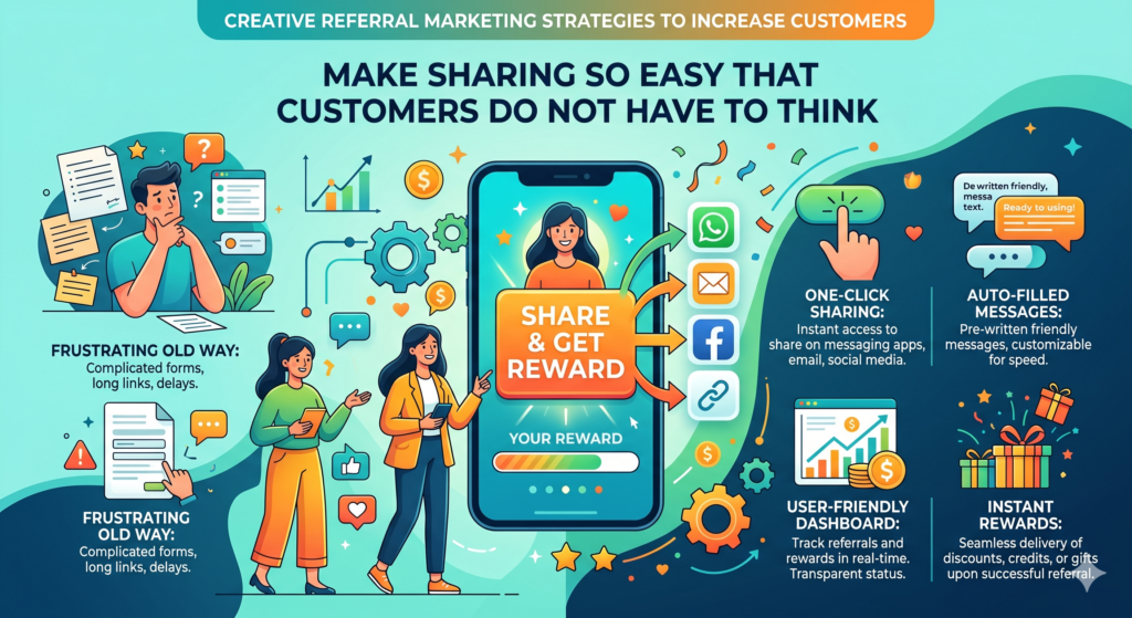 Even happy customers will not refer if the process is hard. People are busy. They may like your brand, but they will not hunt for a link, write a message from scratch, explain your value clearly, and follow up with friends. That is too much work.
